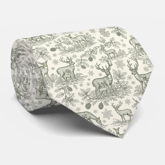 Cravate Green Toile Woodland Deer Christmas Pattern (3) (Roulé)