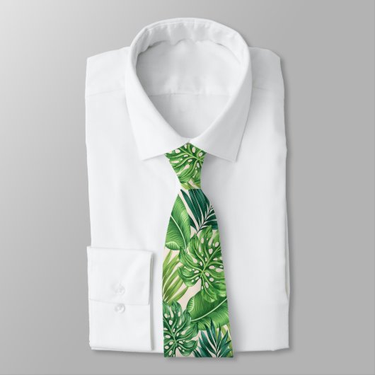 Cravate Green Tropical Palm Banana Monstera Feuille (Attaché)