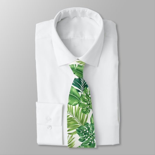 Cravate Green Tropical Palm Banana Monstera Feuille (Attaché)
