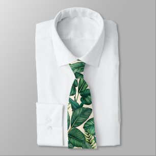 Cravate Green & Turquoise Palm Monstera Tropical Feuille M