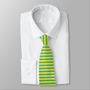 Cravate Green, Yellow, and Silver Stripes