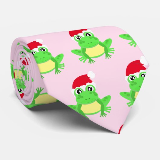 Cravate Grenouille rose de Noël Santa Hat Motif Nouveauté (Roulé)