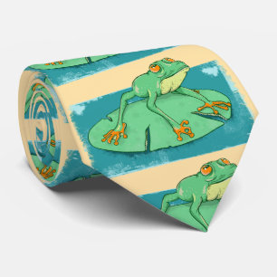 Cravate Grenouille verte mignonne sur un tapis de nénuphar