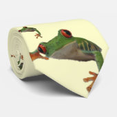 Cravate Grenouille verte observée par rouge (Roulé)