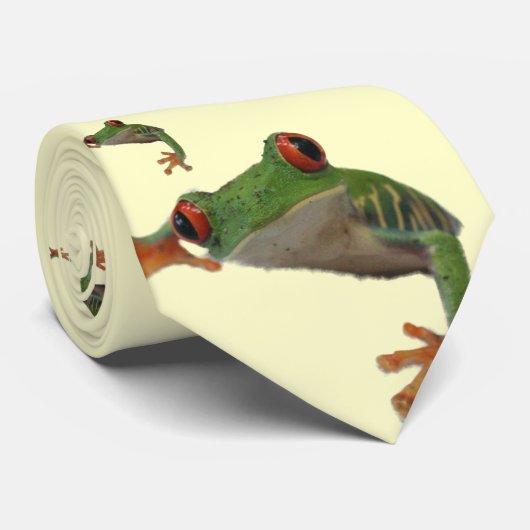 Cravate Grenouille verte observée par rouge (Roulé)