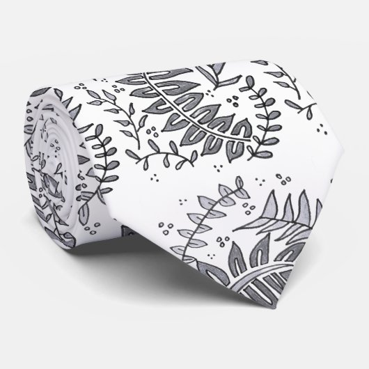 Cravate Grey and White Patterned Necktie (Roulé)