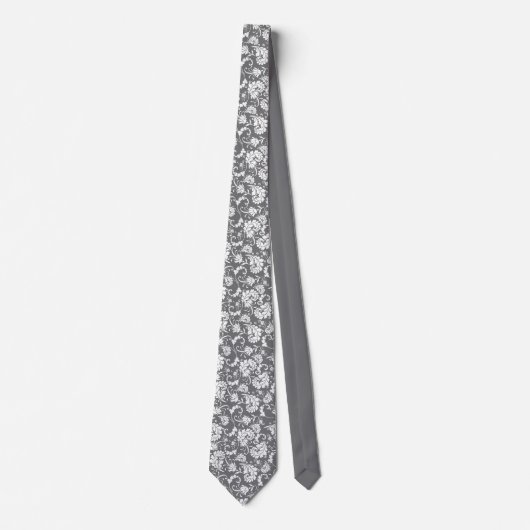Cravate Grey Gray Floral Pattern Custom Necktie (Devant)