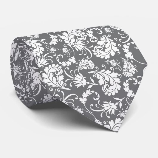 Cravate Grey Gray Floral Pattern Custom Necktie (Roulé)