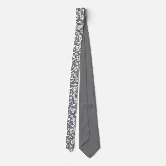 Cravate Grey Gray Floral Pattern Custom Necktie (Dos)