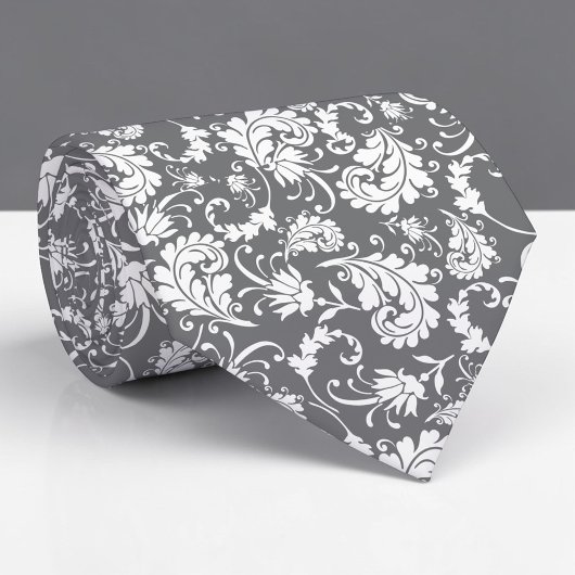 Cravate Grey Gray Floral Pattern Custom Necktie