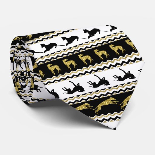 Cravate Greyhound Chevron Gold Parties scintillant noir bl (Roulé)