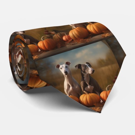 Cravate Greyhound Chiot Automne Citrouille de plaisir (Roulé)