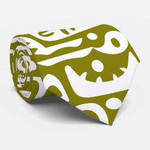 Cravate gribouillis vert olive et blanc 4 sur 7