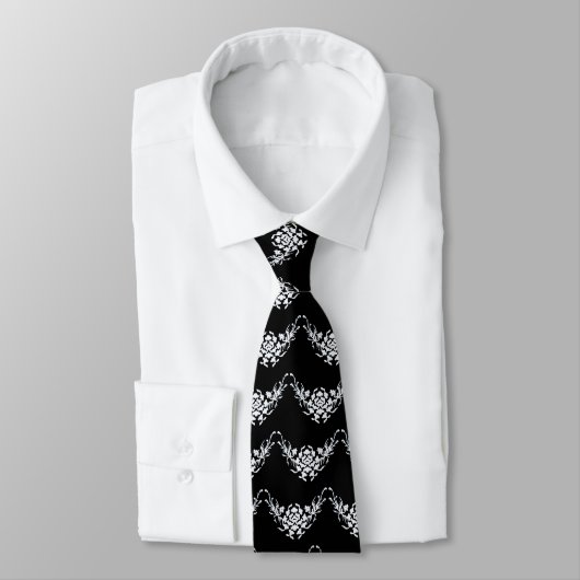 CRAVATE GRIFFINS ET FLEURS BLANCS EN NOIR (Attaché)