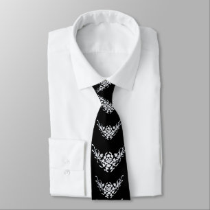 CRAVATE GRIFFINS ET FLEURS BLANCS EN NOIR
