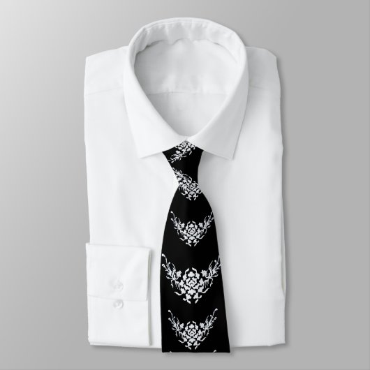CRAVATE GRIFFINS ET FLEURS BLANCS EN NOIR (Attaché)