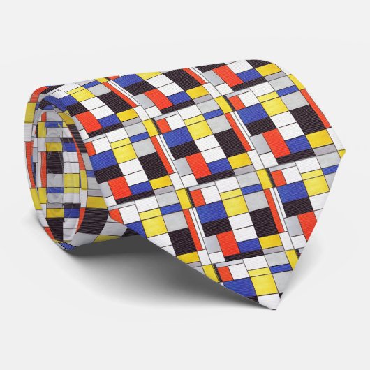 Cravate Grille Mondrian – Blocs d'art abstrait (Roulé)