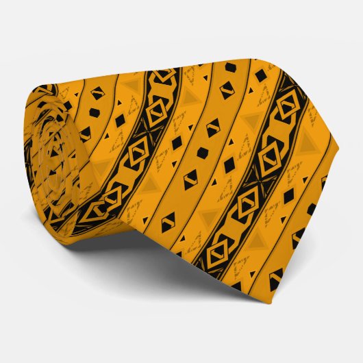 Cravate Grilles et formes géométriques jaune noir (Roulé)