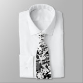 Cravate Gris Blanc Mélangé Avec Design Motif Noir (Attaché)