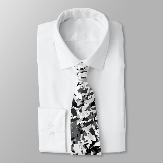 Cravate Gris Blanc Mélangé Avec Design Motif Noir (Attaché)