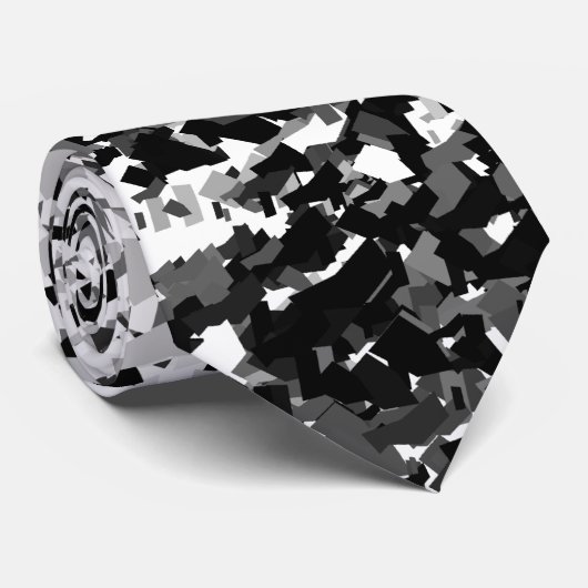Cravate Gris Blanc Mélangé Avec Design Motif Noir (Roulé)