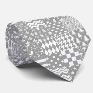 Cravate Gris Blanc Mixte Motif Patchwork Design