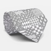 Cravate Gris Blanc Mixte Motif Patchwork Design (Roulé)