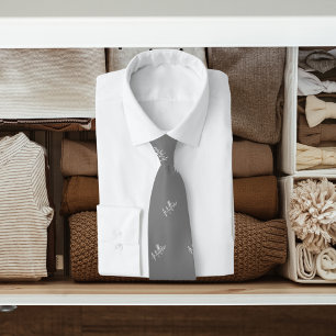 Cravate Gris blanc nom motif script moderne