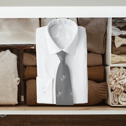 Cravate Gris blanc nom motif script moderne