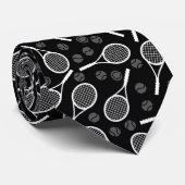 Cravate Gris & Blanc Tennis Papa Ball Racket Motif Noir (Roulé)