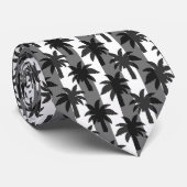Cravate Gris Blanc Tropical Palmiers Stripes Design (Roulé)