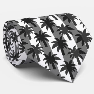 Cravate Gris Blanc Tropical Palmiers Stripes Design