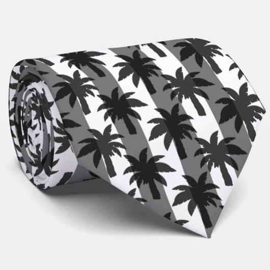 Cravate Gris Blanc Tropical Palmiers Stripes Design
