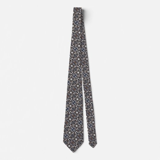 Cravate Gris Bleu, Brown, Buff, Motif noir et blanc (Devant)