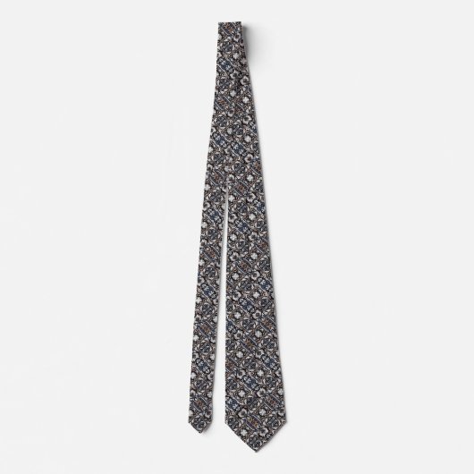 Cravate Gris Bleu, Brown, Buff, Motif noir et blanc (Dos)