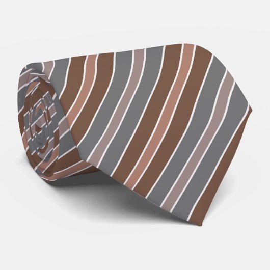 Cravate Gris clair et Brown Motif à rayures multiples (Roulé)