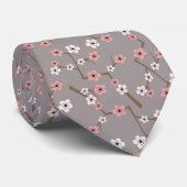 Cravate Gris de motif de fleurs de cerisier (Roulé)