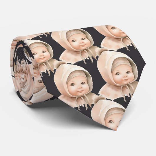 Cravate gris foncé avec découpage de photo de bébé (Roulé)