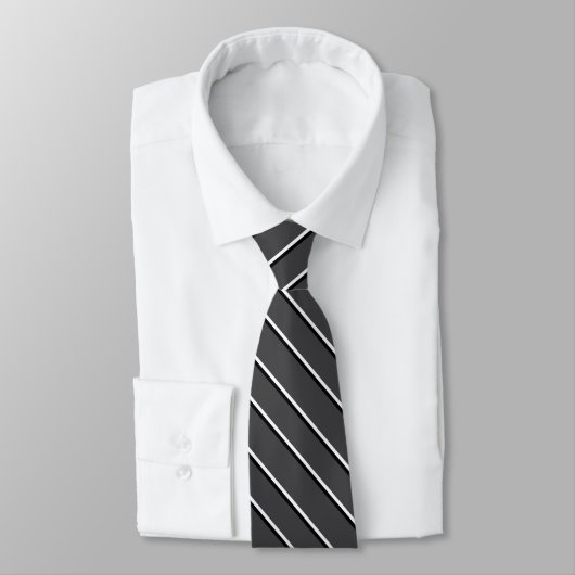 Cravate Gris foncé, blanc et noir Diagonal (Attaché)