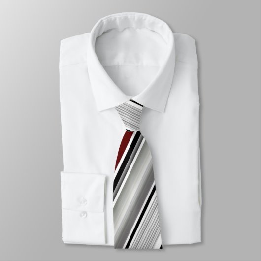 Cravate Gris gris blanc noir rouge rayure (Attaché)
