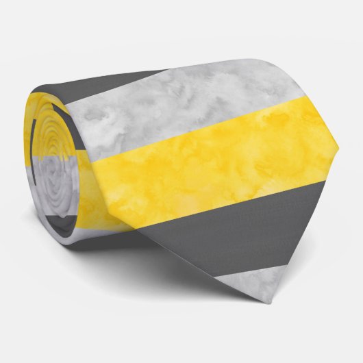 Cravate Gris Jaune Barrures (Roulé)