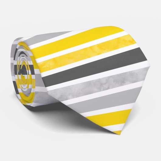 Cravate Gris Jaune Blancs (Roulé)
