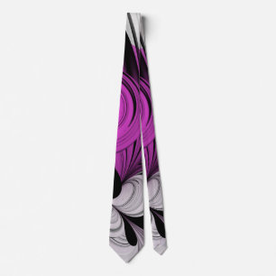 Cravate Gris Noir Abstrait Avec Art Fractal Magenta