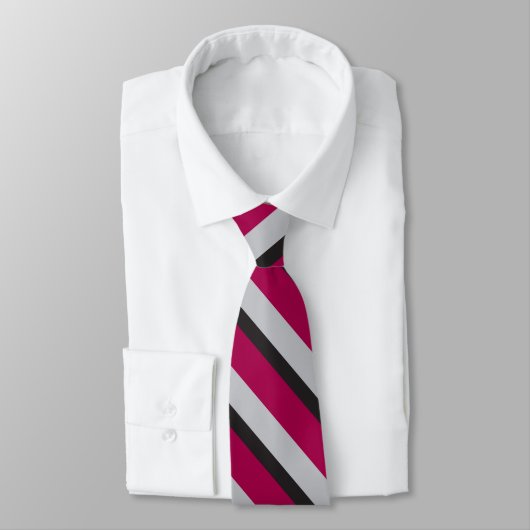 Cravate Gris Noir & Bourgogne University Striped (Attaché)