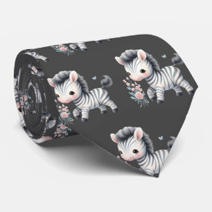 Cravate Gris Noir et Blanc Moderne Kawaii Zebres Mignons