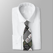 Cravate Gris Olive rustique patchwork motif (Attaché)