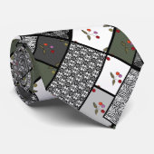 Cravate Gris Olive rustique patchwork motif (Roulé)