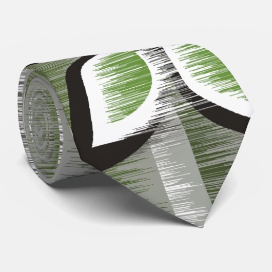 Cravate Gris rayures pétales verts peinture moderne humide (Roulé)