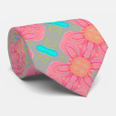 Cravate Gris Rose Et Turquoise (Roulé)