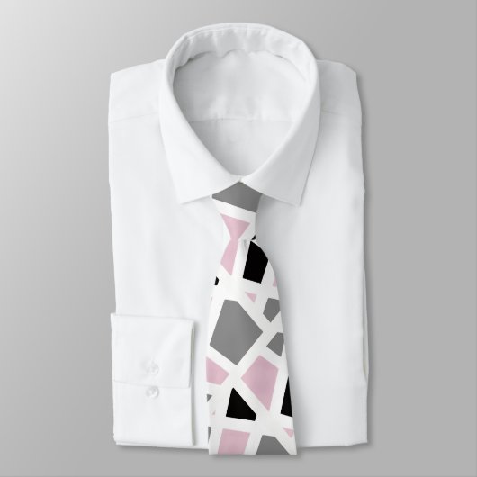 Cravate gris rose noir blanc géométrique (Attaché)